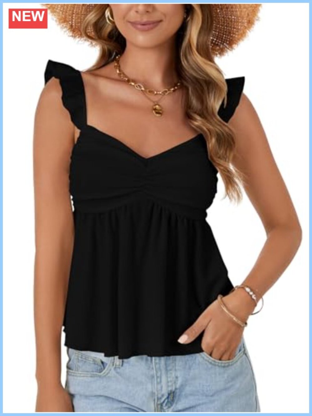 Sleeveless Ruffle Strap Tank Top Peplum Babydoll Backless Sweetheart Neck